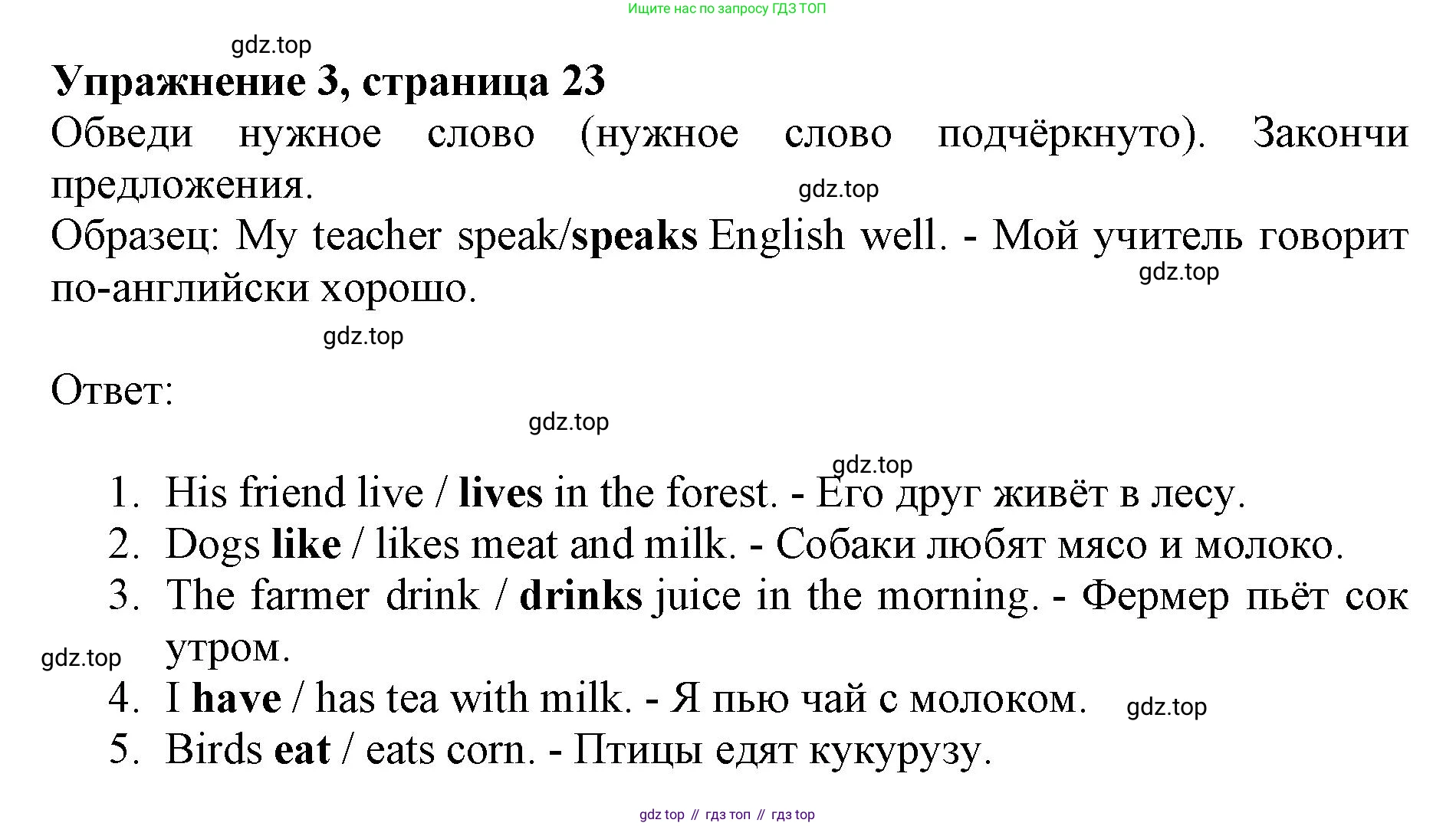 ГДЗ Английский язык (english), 3 класс рабочая тетрадь с контрольными работами (workbook + tests), авторы: Биболетова Мерем Забатовна, Денисенко Ольга Анатольевна, Трубанева Наталия Николаевна, издательство Просвещение, Москва, 2023, зелёного цвета, страница 23, номер 3, Решение 2023