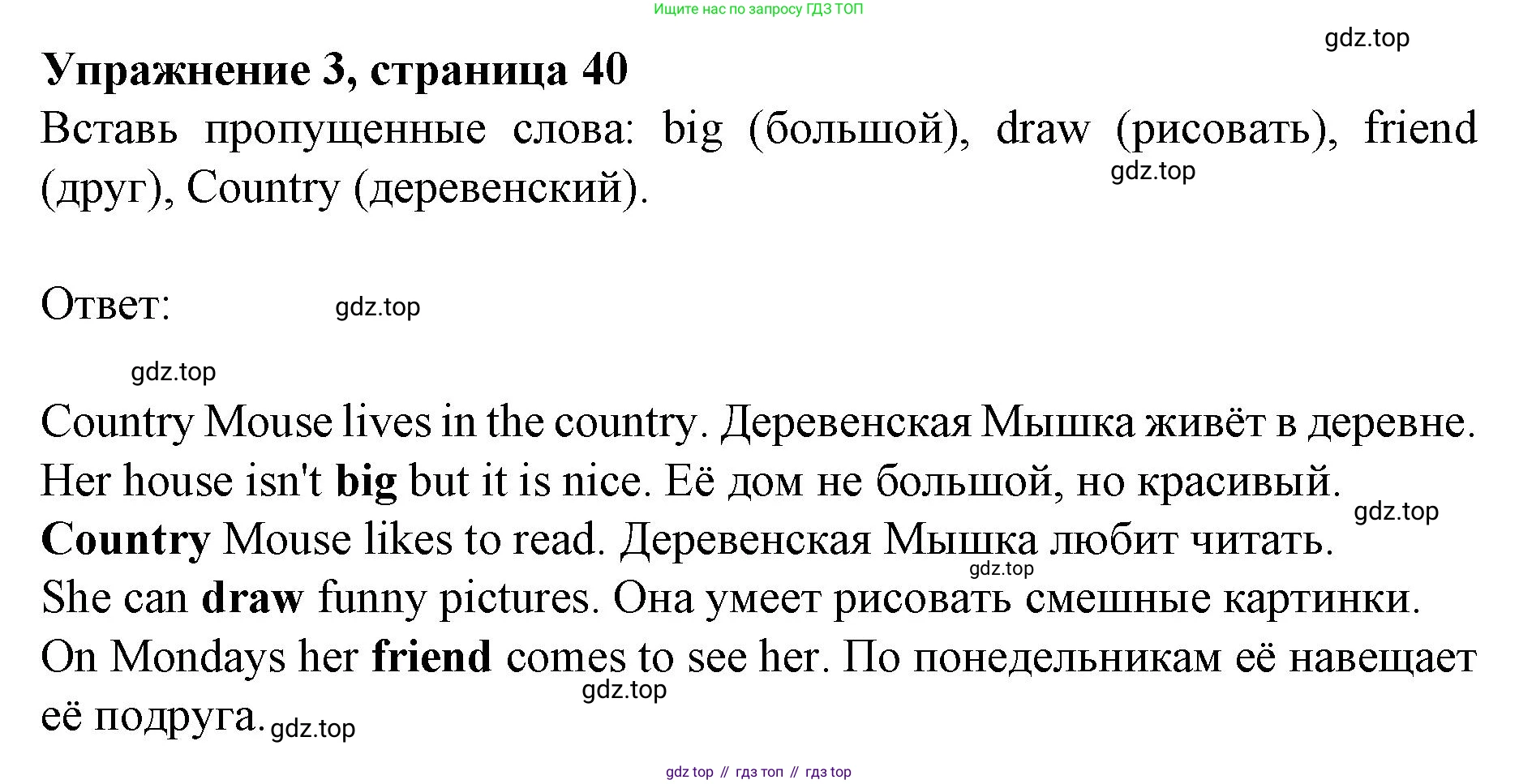 ГДЗ Английский язык (english), 3 класс рабочая тетрадь с контрольными работами (workbook + tests), авторы: Биболетова Мерем Забатовна, Денисенко Ольга Анатольевна, Трубанева Наталия Николаевна, издательство Просвещение, Москва, 2023, зелёного цвета, страница 40, номер 3, Решение 2023