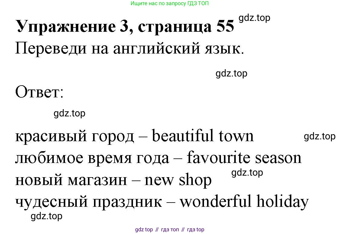 ГДЗ Английский язык (english), 3 класс рабочая тетрадь с контрольными работами (workbook + tests), авторы: Биболетова Мерем Забатовна, Денисенко Ольга Анатольевна, Трубанева Наталия Николаевна, издательство Просвещение, Москва, 2023, зелёного цвета, страница 55, номер 3, Решение 2023