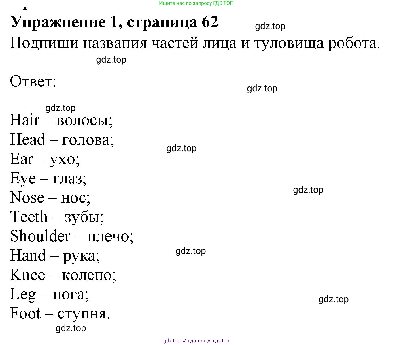 ГДЗ Английский язык (english), 3 класс рабочая тетрадь с контрольными работами (workbook + tests), авторы: Биболетова Мерем Забатовна, Денисенко Ольга Анатольевна, Трубанева Наталия Николаевна, издательство Просвещение, Москва, 2023, зелёного цвета, страница 62, номер 1, Решение 2023