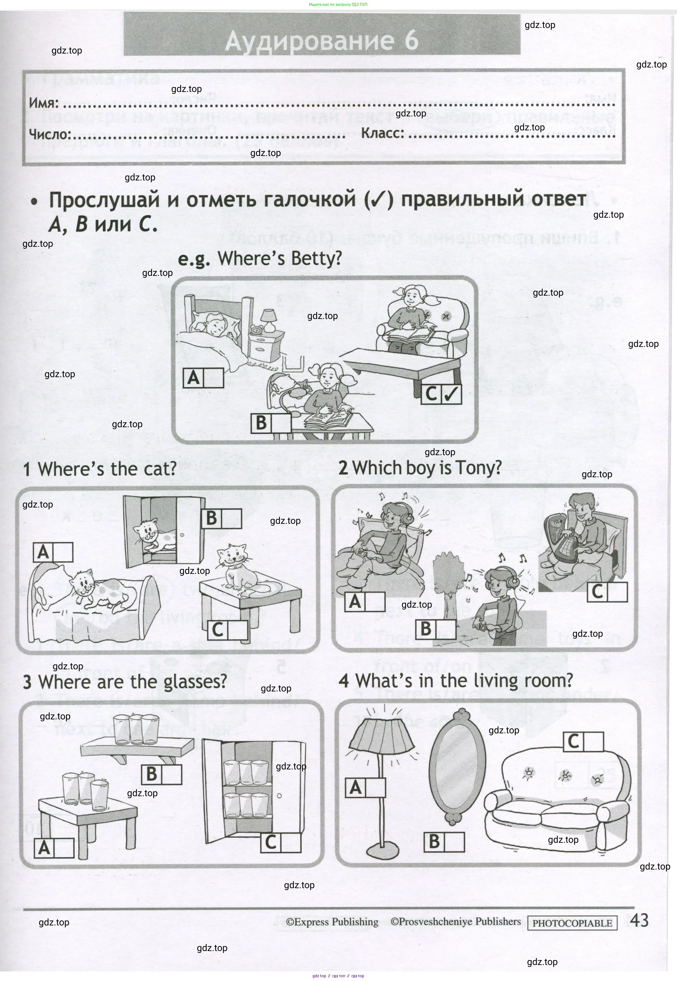 Английский язык (english), 3 класс контрольные задания (test booklet), авторы: Быкова Надежда Ильинична (Bykova Nadezhda), Дули Дженни (Dooley Jenny), Поспелова Марина Давидовна (Pospelova Marina), Эванс Вирджиния (Evans Virginia), издательство Просвещение, Москва, 2023, салатового цвета, страница 43