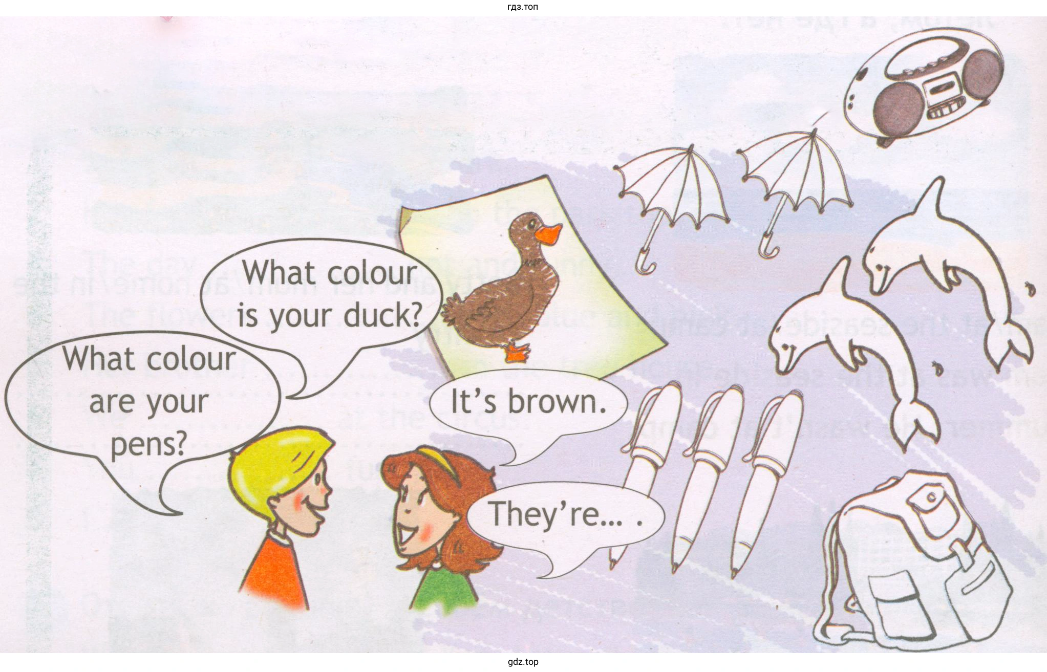 What colour is your duck? What colour are your pens? It's brown. They're