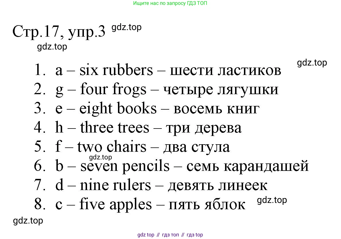ГДЗ Английский язык (english), 3 класс Рабочая тетрадь (workbook), авторы: Быкова Надежда Ильинична (Bykova Nadezhda), Дули Дженни (Dooley Jenny), Поспелова Марина Давидовна (Pospelova Marina), Эванс Вирджиния (Evans Virginia), издательство Просвещение, Москва, 2023, зелёного цвета, страница 17, номер 3, Решение 1