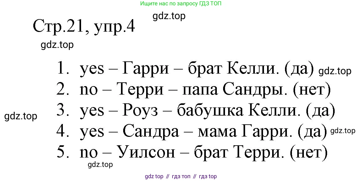 ГДЗ Английский язык (english), 3 класс Рабочая тетрадь (workbook), авторы: Быкова Надежда Ильинична (Bykova Nadezhda), Дули Дженни (Dooley Jenny), Поспелова Марина Давидовна (Pospelova Marina), Эванс Вирджиния (Evans Virginia), издательство Просвещение, Москва, 2023, зелёного цвета, страница 21, номер 4, Решение 1