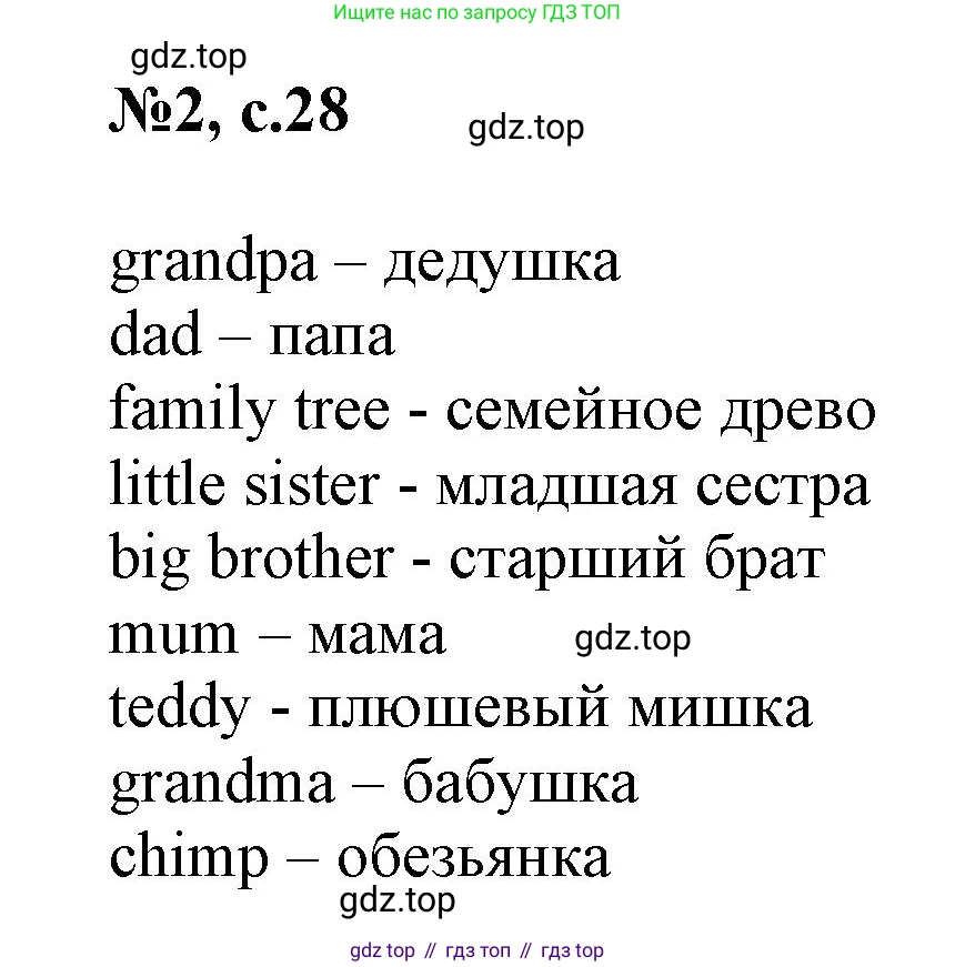 ГДЗ Английский язык (english), 3 класс Сборник упражнений, авторы: Быкова Надежда Ильинична (Bykova Nadezhda), Поспелова Марина Давидовна (Pospelova Marina), издательство Просвещение, Москва, 2023, зелёного цвета, страница 28, номер 2, Решение 1