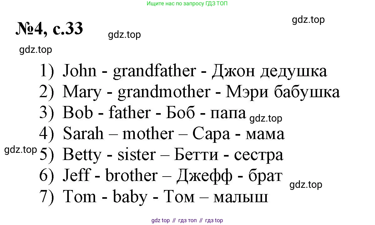 ГДЗ Английский язык (english), 3 класс Сборник упражнений, авторы: Быкова Надежда Ильинична (Bykova Nadezhda), Поспелова Марина Давидовна (Pospelova Marina), издательство Просвещение, Москва, 2023, зелёного цвета, страница 33, номер 4, Решение 1
