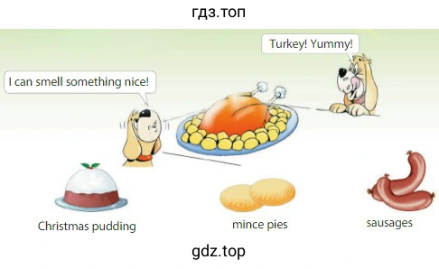 I can smell something nice! Turkey! Yummy! Christmas pudding mince pies sausages