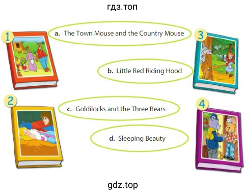 a. The Town Mouse and the Country Mouse b. Little Red Riding Hood c. Goldilocks and the Three Bears d. Sleeping Beauty