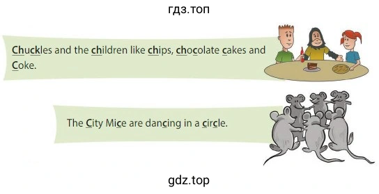 Chuckles and the children like chips, chocolate cakes and Coke. The City Mice are dancing in a circle.