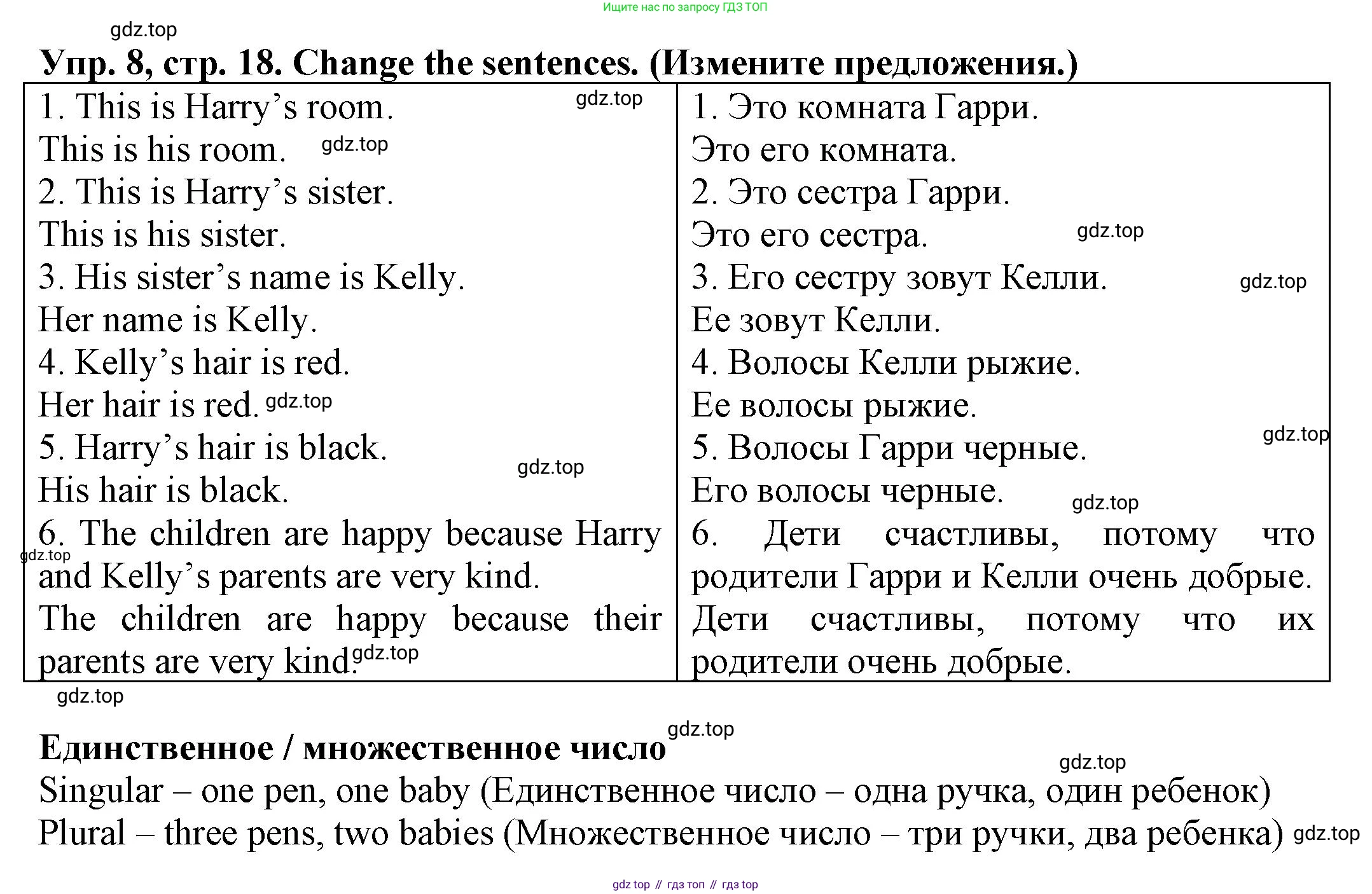 ГДЗ Английский язык (english), 3 класс Грамматический тренажёр, автор: Юшина Дарья Генадьевна, издательство Просвещение, Москва, 2023, салатового цвета, страница 18, номер 8, Решение