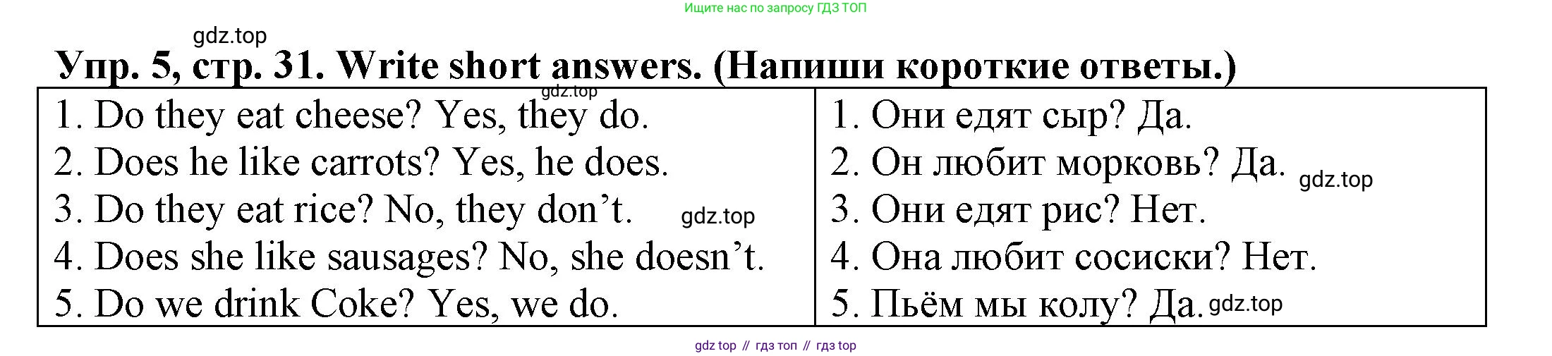 ГДЗ Английский язык (english), 3 класс Грамматический тренажёр, автор: Юшина Дарья Генадьевна, издательство Просвещение, Москва, 2023, салатового цвета, страница 31, номер 5, Решение