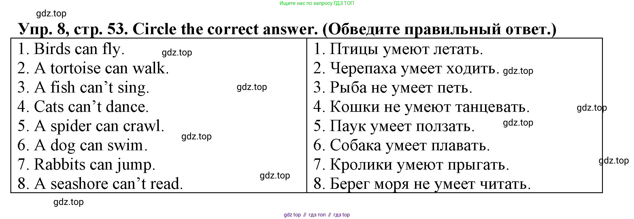 ГДЗ Английский язык (english), 3 класс Грамматический тренажёр, автор: Юшина Дарья Генадьевна, издательство Просвещение, Москва, 2023, салатового цвета, страница 53, номер 8, Решение