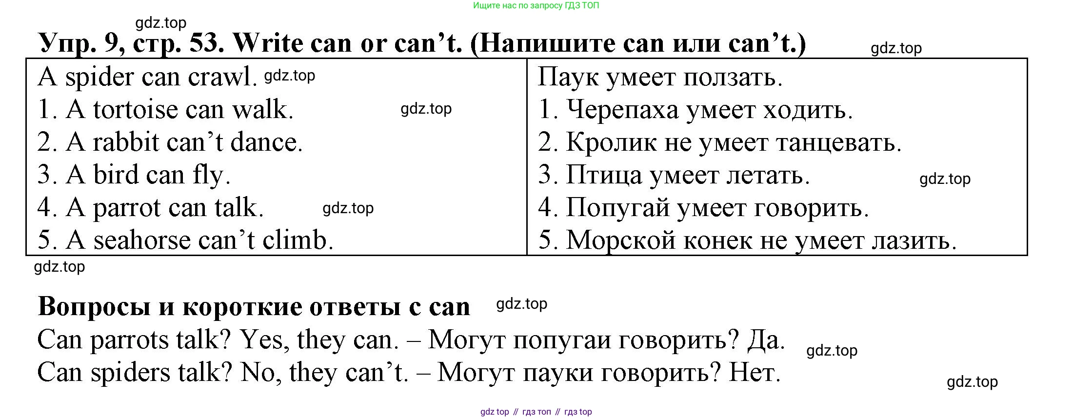 ГДЗ Английский язык (english), 3 класс Грамматический тренажёр, автор: Юшина Дарья Генадьевна, издательство Просвещение, Москва, 2023, салатового цвета, страница 53, номер 9, Решение