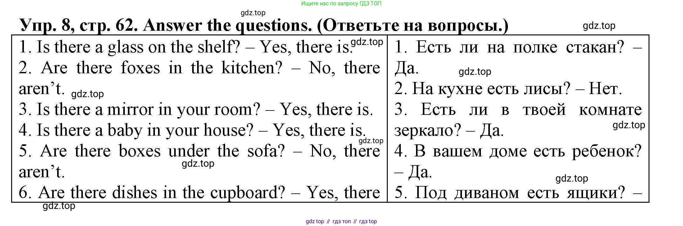 ГДЗ Английский язык (english), 3 класс Грамматический тренажёр, автор: Юшина Дарья Генадьевна, издательство Просвещение, Москва, 2023, салатового цвета, страница 62, номер 8, Решение