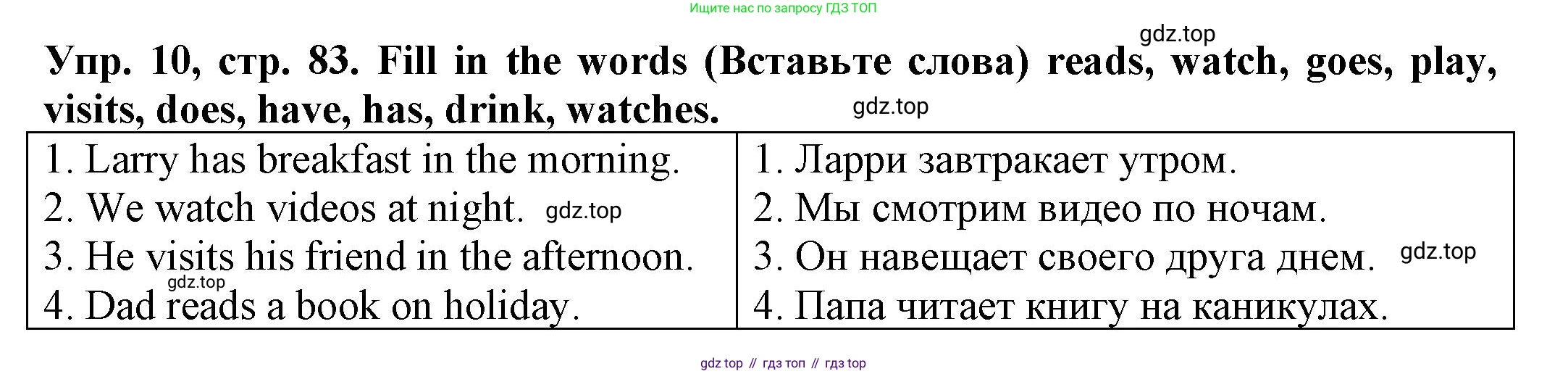 ГДЗ Английский язык (english), 3 класс Грамматический тренажёр, автор: Юшина Дарья Генадьевна, издательство Просвещение, Москва, 2023, салатового цвета, страница 83, номер 10, Решение