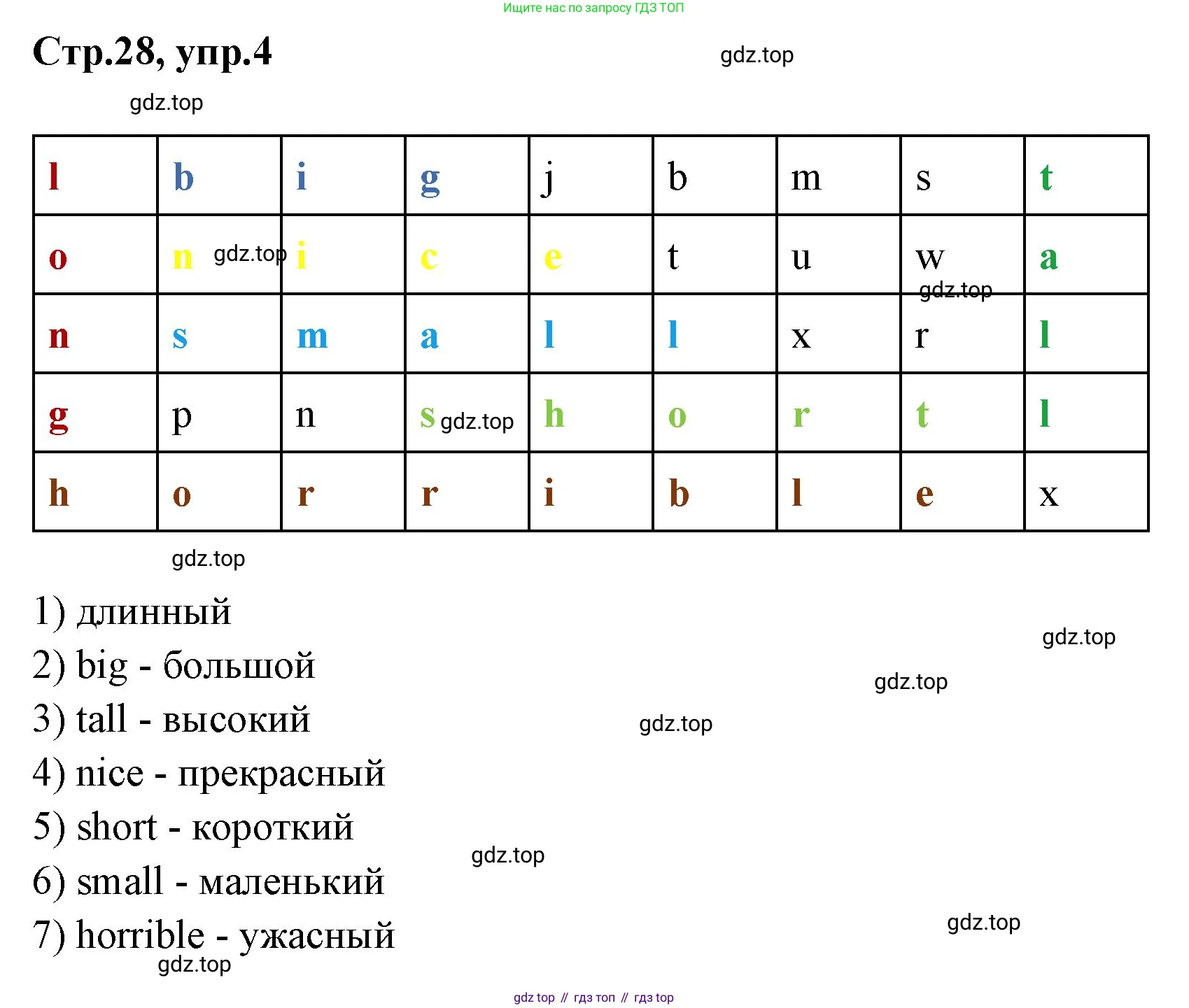 ГДЗ Английский язык (english), 3 класс рабочая тетрадь, авторы: Комарова Юлия Александровна, Ларионова Ирина Владимировна, издательство Русское слово, Москва, 2022, голубого цвета, страница 28, номер 4, Решение