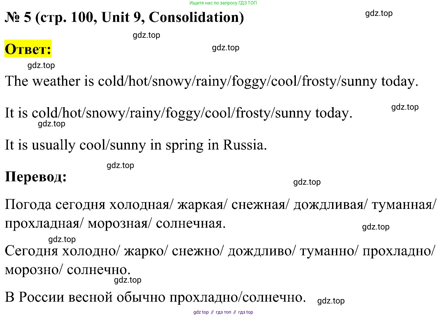 ГДЗ Английский язык (english), 3 класс рабочая тетрадь (activity book), авторы: Кузовлев Владимир Петрович (Kuzovlev Vladimir), Лапа Наталья Михайловна, Костина Ирина Павловна, Кузнецова Елена Вячеславовна, издательство Просвещение, Москва, 2023, страница 100, номер 5, Решение