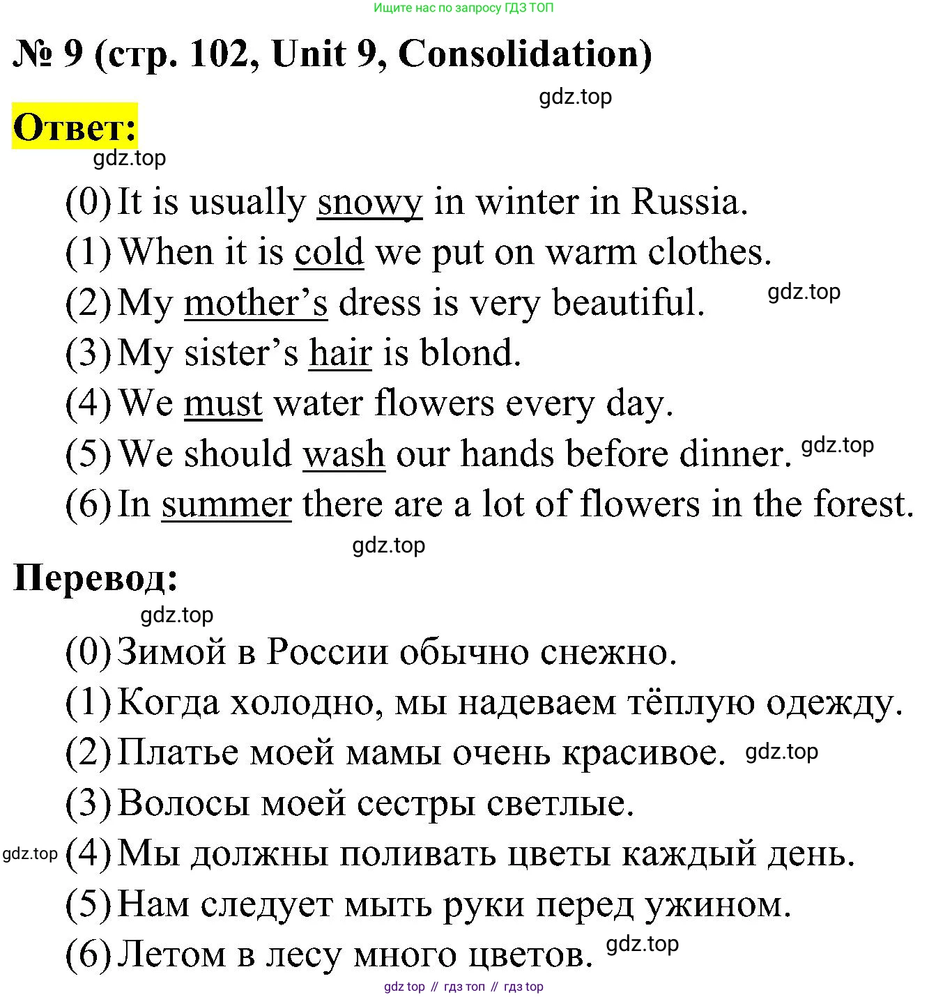 ГДЗ Английский язык (english), 3 класс рабочая тетрадь (activity book), авторы: Кузовлев Владимир Петрович (Kuzovlev Vladimir), Лапа Наталья Михайловна, Костина Ирина Павловна, Кузнецова Елена Вячеславовна, издательство Просвещение, Москва, 2023, страница 102, номер 9, Решение