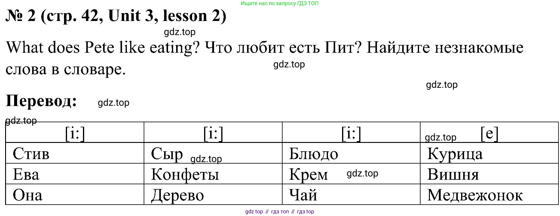 ГДЗ Английский язык (english), 3 класс Учебник, авторы: Кузовлев Владимир Петрович (Kuzovlev Vladimir), Лапа Наталья Михайловна, Костина Ирина Павловна, Кузнецова Елена Вячеславовна, издательство Просвещение, Москва, 2023, голубого цвета, Часть ( Part) 1, страница 42, номер 2, Решение