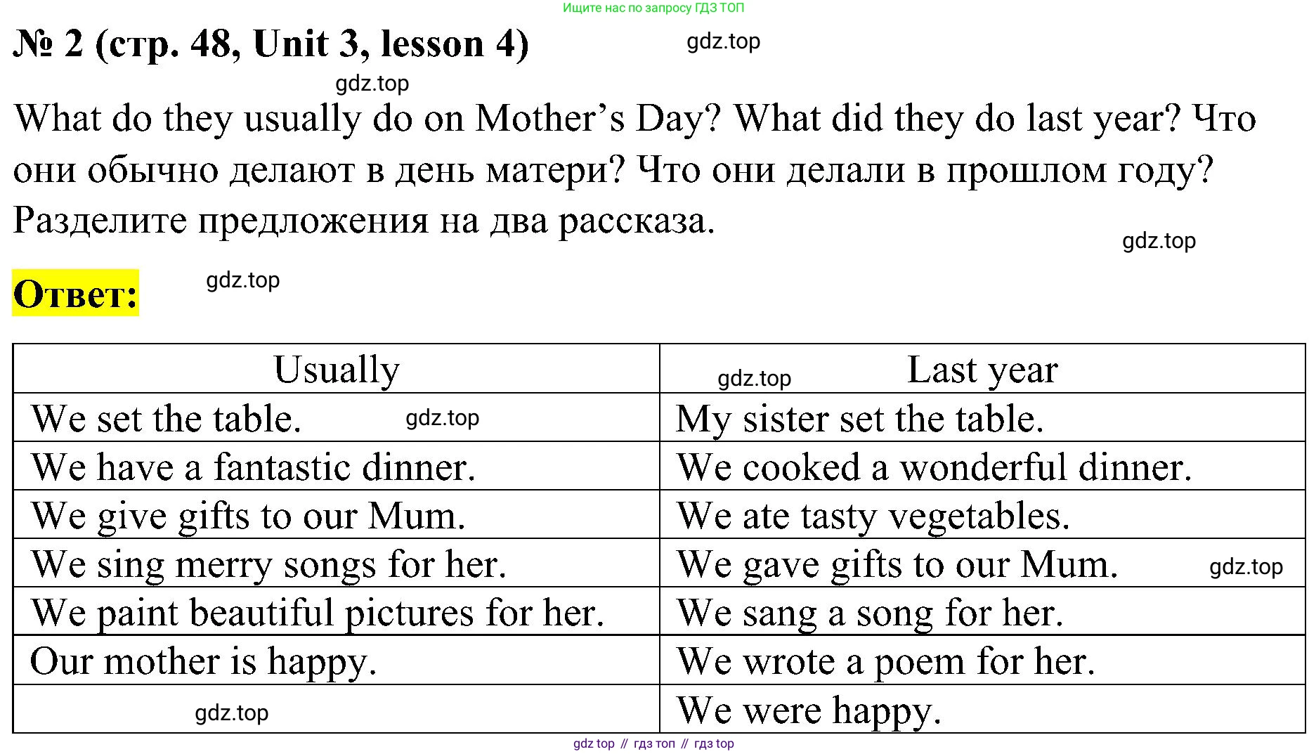 ГДЗ Английский язык (english), 3 класс Учебник, авторы: Кузовлев Владимир Петрович (Kuzovlev Vladimir), Лапа Наталья Михайловна, Костина Ирина Павловна, Кузнецова Елена Вячеславовна, издательство Просвещение, Москва, 2023, голубого цвета, Часть ( Part) 1, страница 48, номер 2, Решение