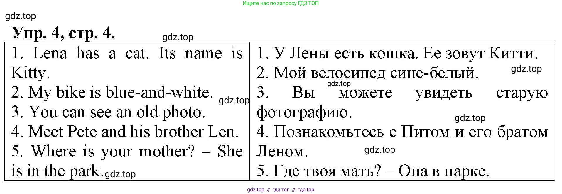 Английский язык (english), 3 класс Контрольные работы, авторы: Афанасьева Ольга Васильевна (Afanasyeva Olga), Михеева Ирина Владимировна (Mikheeva Irina), Баранова Ксения Михайловна (Baranova Ksenia), издательство Дрофа, Москва, 2018 - 2022, зелёного цвета, страница 4, номер 4, Решение