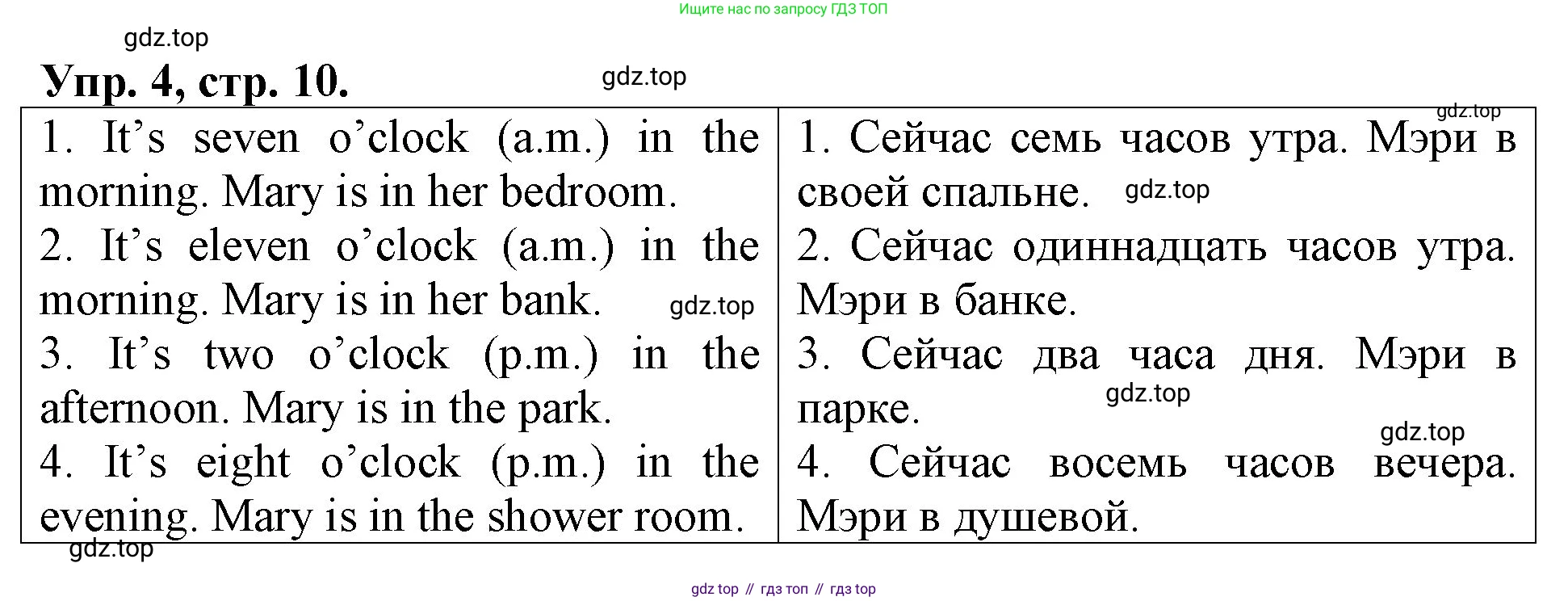 Английский язык (english), 3 класс Контрольные работы, авторы: Афанасьева Ольга Васильевна (Afanasyeva Olga), Михеева Ирина Владимировна (Mikheeva Irina), Баранова Ксения Михайловна (Baranova Ksenia), издательство Дрофа, Москва, 2018 - 2022, зелёного цвета, страница 10, номер 4, Решение