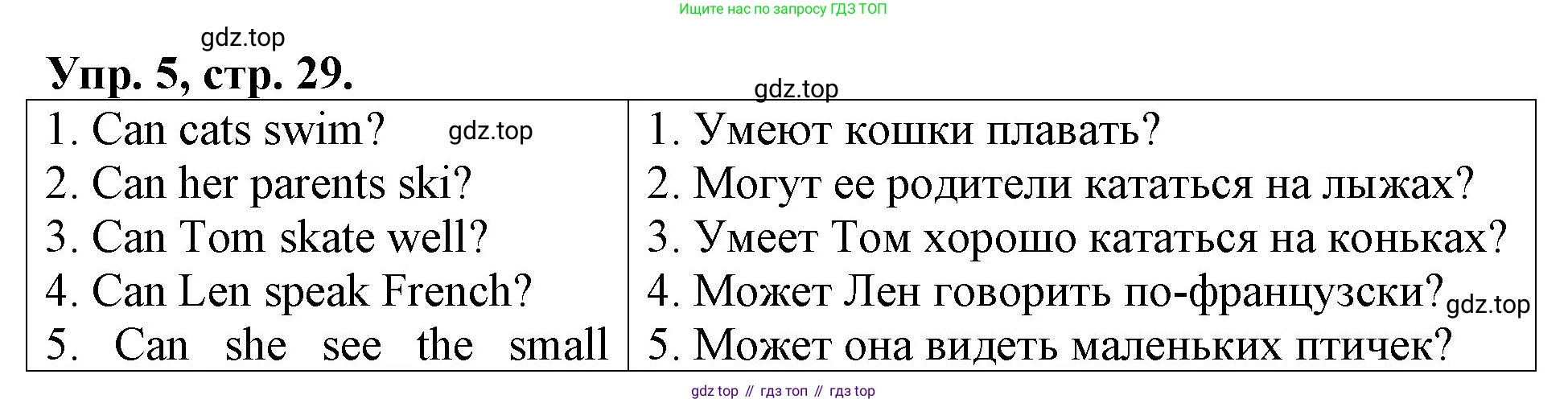 Английский язык (english), 3 класс Контрольные работы, авторы: Афанасьева Ольга Васильевна (Afanasyeva Olga), Михеева Ирина Владимировна (Mikheeva Irina), Баранова Ксения Михайловна (Baranova Ksenia), издательство Дрофа, Москва, 2018 - 2022, зелёного цвета, страница 29, номер 5, Решение