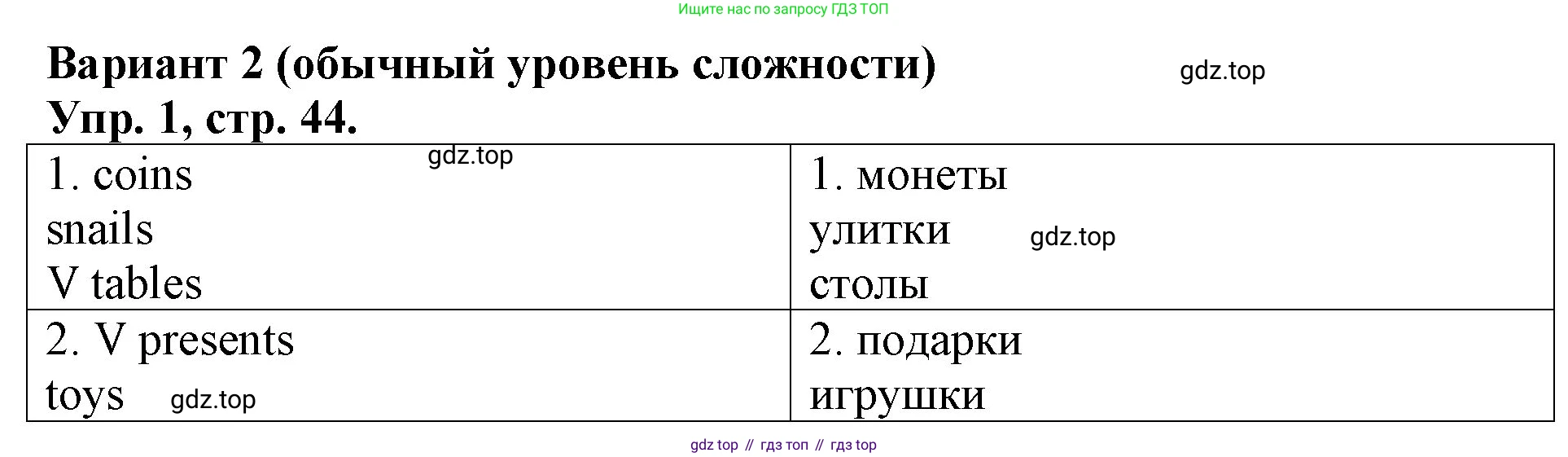 Английский язык (english), 3 класс Контрольные работы, авторы: Афанасьева Ольга Васильевна (Afanasyeva Olga), Михеева Ирина Владимировна (Mikheeva Irina), Баранова Ксения Михайловна (Baranova Ksenia), издательство Дрофа, Москва, 2018 - 2022, зелёного цвета, страница 44, номер 1, Решение