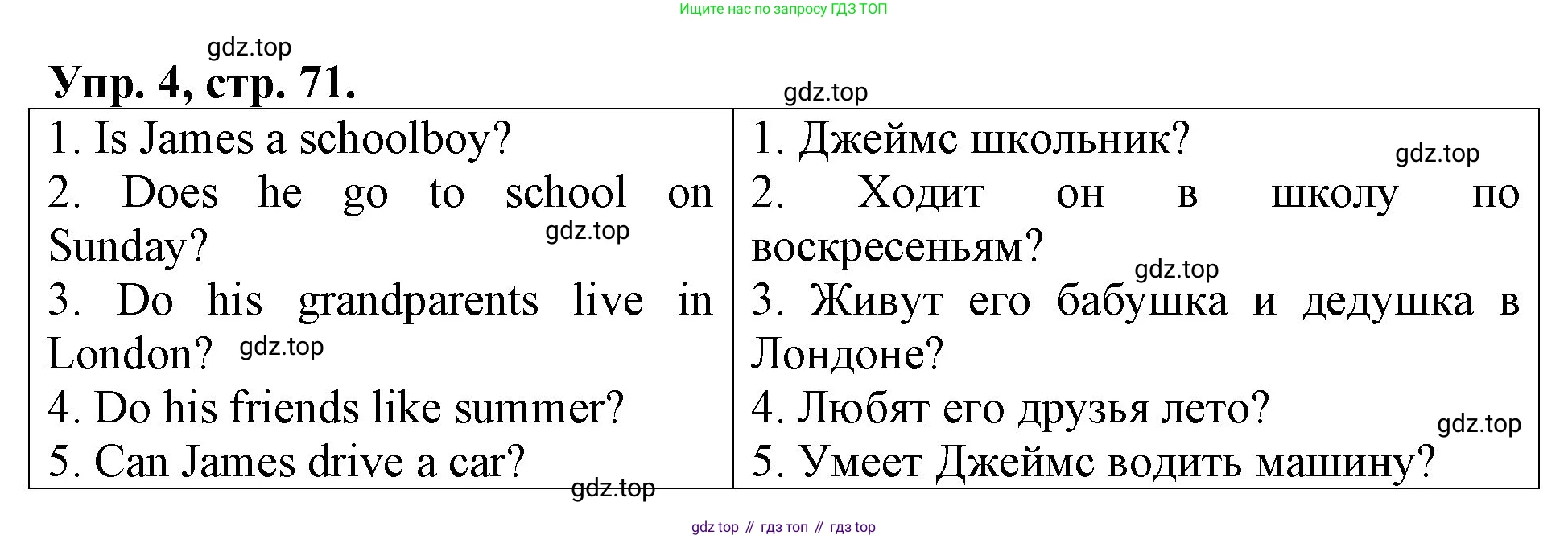 Английский язык (english), 3 класс Контрольные работы, авторы: Афанасьева Ольга Васильевна (Afanasyeva Olga), Михеева Ирина Владимировна (Mikheeva Irina), Баранова Ксения Михайловна (Baranova Ksenia), издательство Дрофа, Москва, 2018 - 2022, зелёного цвета, страница 71, номер 4, Решение