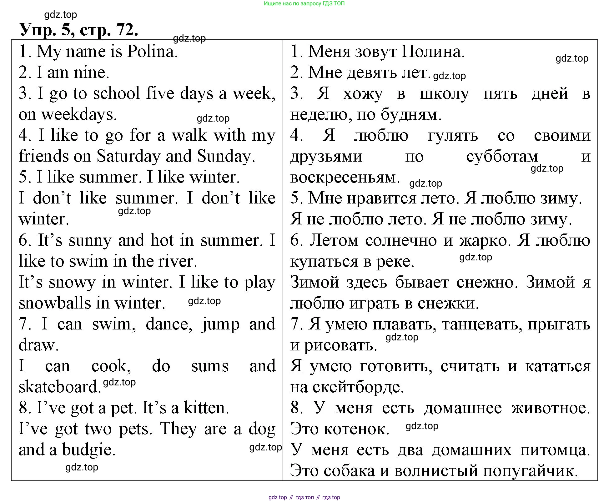 Английский язык (english), 3 класс Контрольные работы, авторы: Афанасьева Ольга Васильевна (Afanasyeva Olga), Михеева Ирина Владимировна (Mikheeva Irina), Баранова Ксения Михайловна (Baranova Ksenia), издательство Дрофа, Москва, 2018 - 2022, зелёного цвета, страница 72, номер 5, Решение