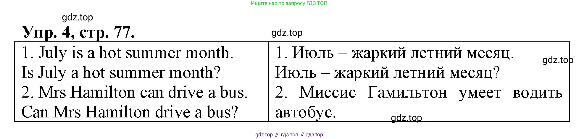 Английский язык (english), 3 класс Контрольные работы, авторы: Афанасьева Ольга Васильевна (Afanasyeva Olga), Михеева Ирина Владимировна (Mikheeva Irina), Баранова Ксения Михайловна (Baranova Ksenia), издательство Дрофа, Москва, 2018 - 2022, зелёного цвета, страница 77, номер 4, Решение