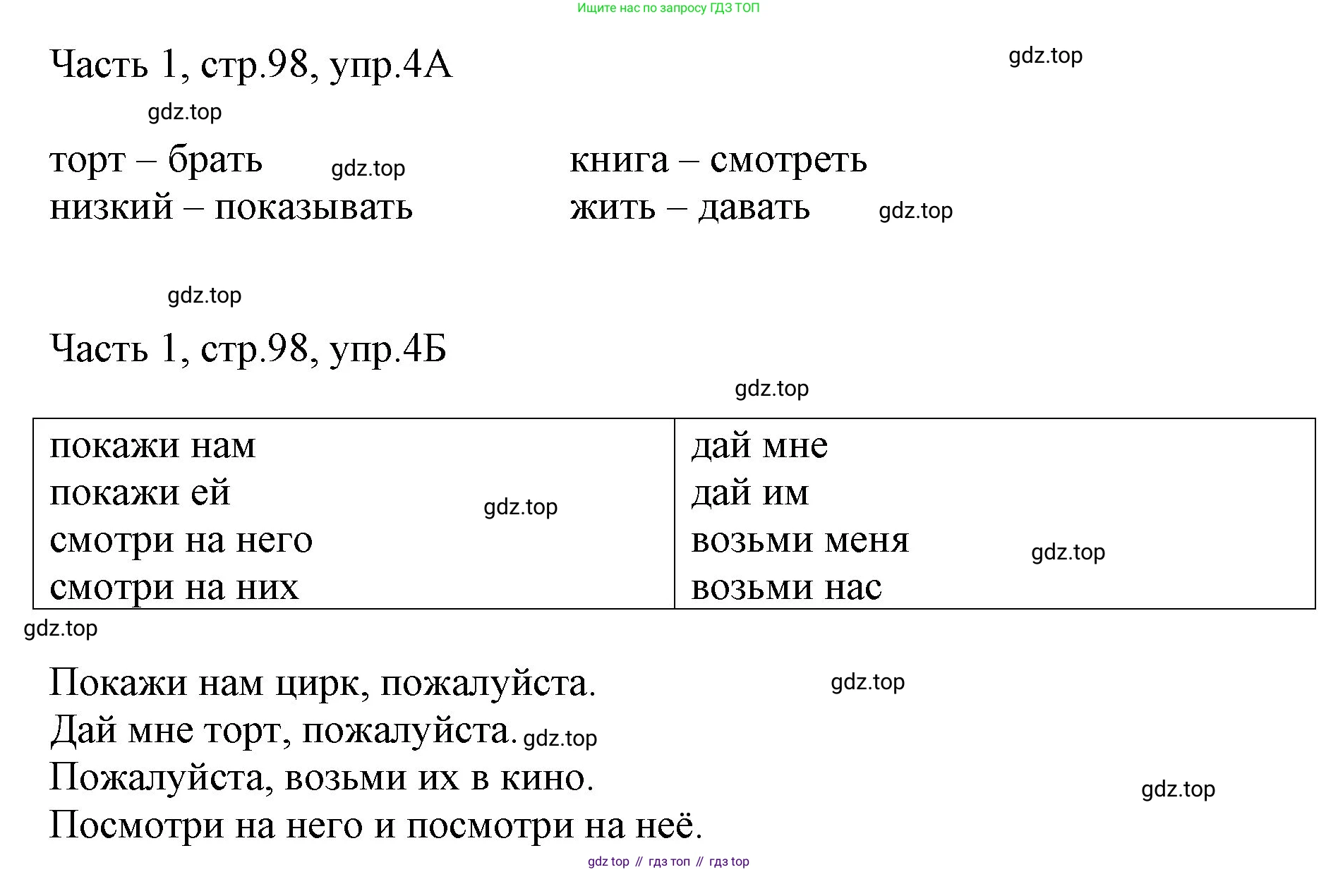 ГДЗ Английский язык (english), 3 класс Учебник, авторы: Афанасьева Ольга Васильевна (Afanasyeva Olga), Баранова Ксения Михайловна (Baranova Ksenia), Михеева Ирина Владимировна (Mikheeva Irina), издательство Просвещение, Москва, 2023, зелёного цвета, Часть 1, страница 98, номер 4, Решение