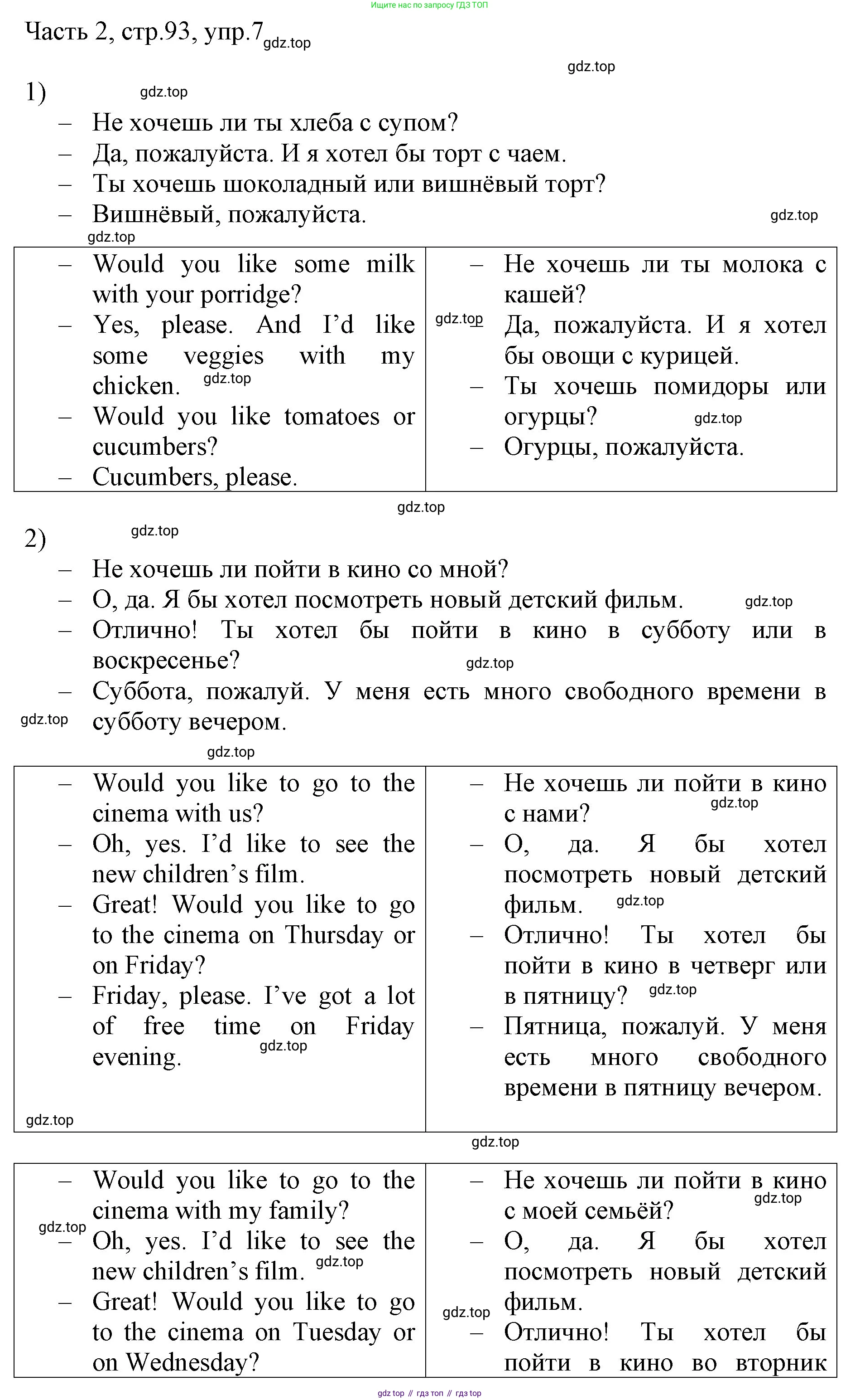 ГДЗ Английский язык (english), 3 класс Учебник, авторы: Афанасьева Ольга Васильевна (Afanasyeva Olga), Баранова Ксения Михайловна (Baranova Ksenia), Михеева Ирина Владимировна (Mikheeva Irina), издательство Просвещение, Москва, 2023, зелёного цвета, Часть 2, страница 93, номер 7, Решение