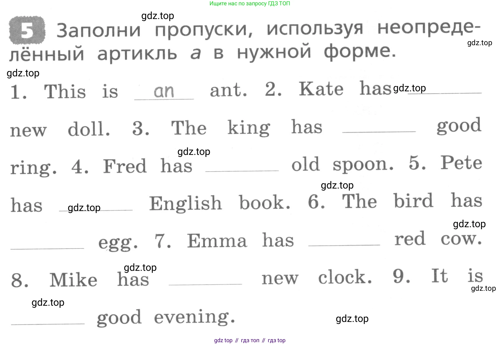 ГДЗ Английский язык (english), 3 класс Лексико-грамматический практикум, авторы: Афанасьева Ольга Васильевна (Afanasyeva Olga), Михеева Ирина Владимировна (Mikheeva Irina), Сьянов Александр Валерьевич, издательство Дрофа, Москва, 2017, зелёного цвета, страница 5, номер 5, Условие