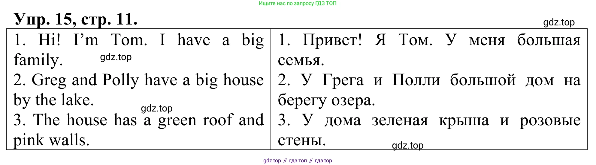 ГДЗ Английский язык (english), 3 класс Лексико-грамматический практикум, авторы: Афанасьева Ольга Васильевна (Afanasyeva Olga), Михеева Ирина Владимировна (Mikheeva Irina), Сьянов Александр Валерьевич, издательство Дрофа, Москва, 2017, зелёного цвета, страница 11, номер 15, Решение