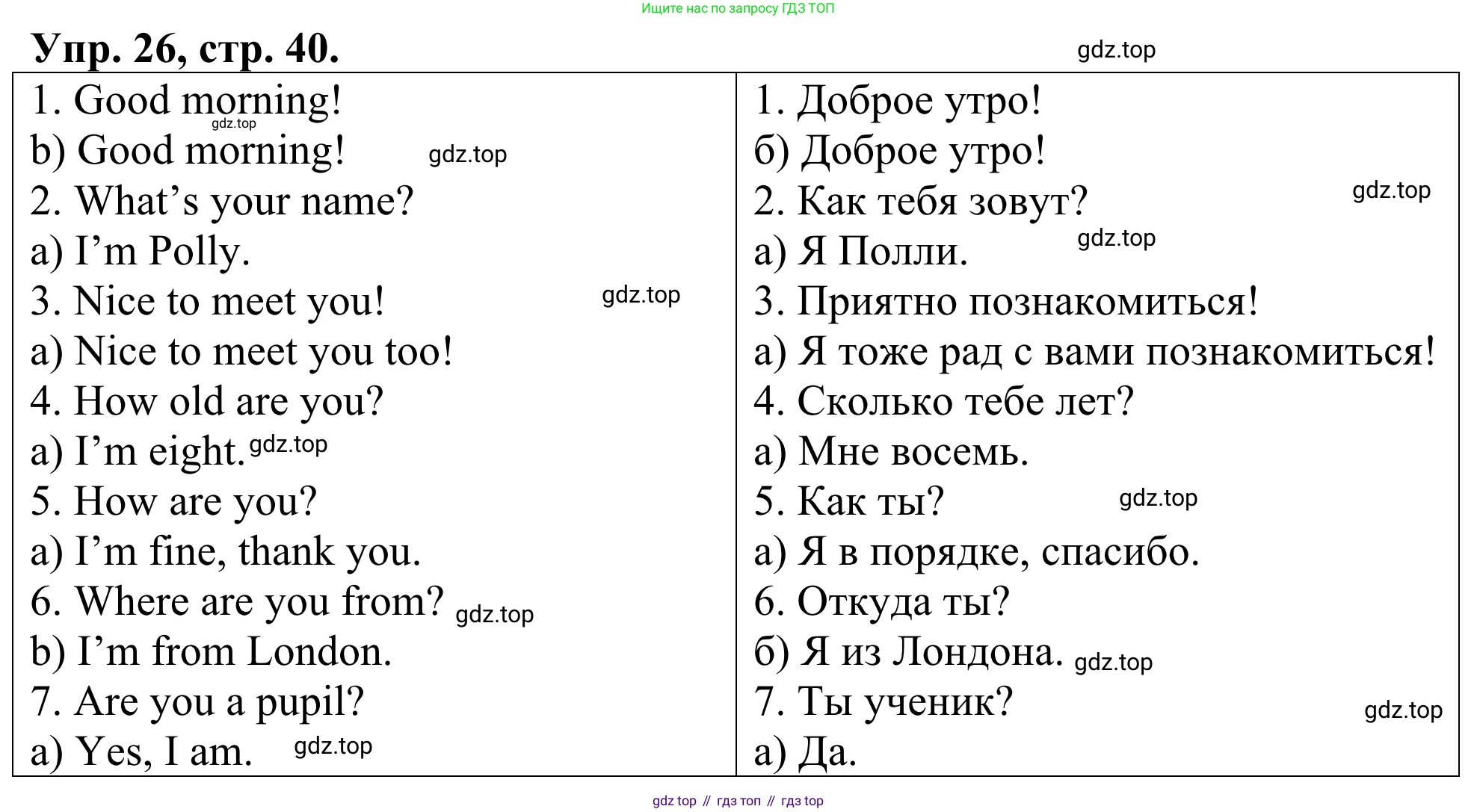 ГДЗ Английский язык (english), 3 класс Лексико-грамматический практикум, авторы: Афанасьева Ольга Васильевна (Afanasyeva Olga), Михеева Ирина Владимировна (Mikheeva Irina), Сьянов Александр Валерьевич, издательство Дрофа, Москва, 2017, зелёного цвета, страница 40, номер 26, Решение