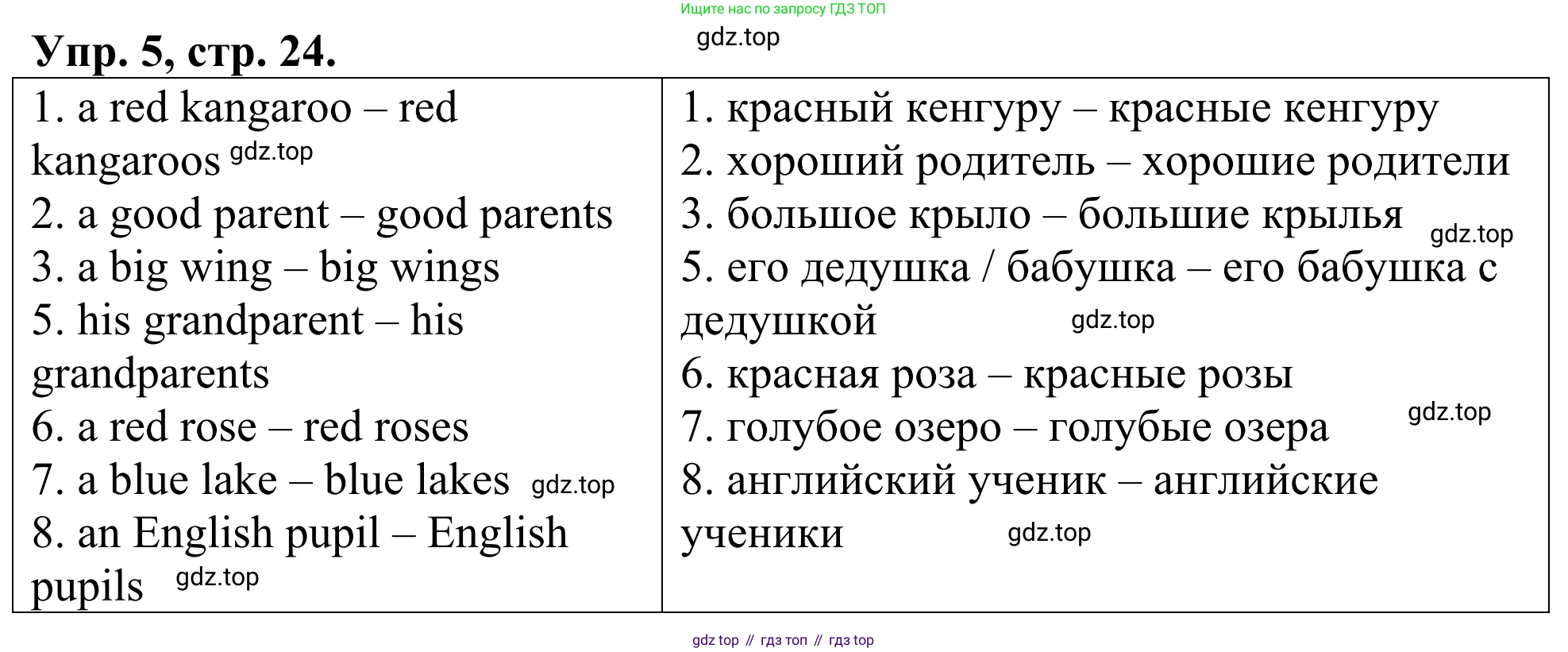 ГДЗ Английский язык (english), 3 класс Лексико-грамматический практикум, авторы: Афанасьева Ольга Васильевна (Afanasyeva Olga), Михеева Ирина Владимировна (Mikheeva Irina), Сьянов Александр Валерьевич, издательство Дрофа, Москва, 2017, зелёного цвета, страница 24, номер 5, Решение
