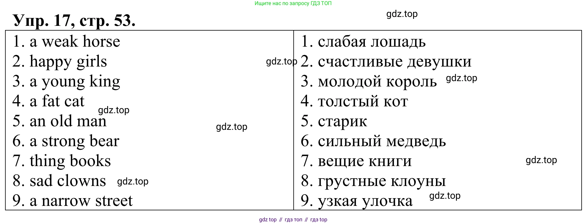 ГДЗ Английский язык (english), 3 класс Лексико-грамматический практикум, авторы: Афанасьева Ольга Васильевна (Afanasyeva Olga), Михеева Ирина Владимировна (Mikheeva Irina), Сьянов Александр Валерьевич, издательство Дрофа, Москва, 2017, зелёного цвета, страница 53, номер 17, Решение