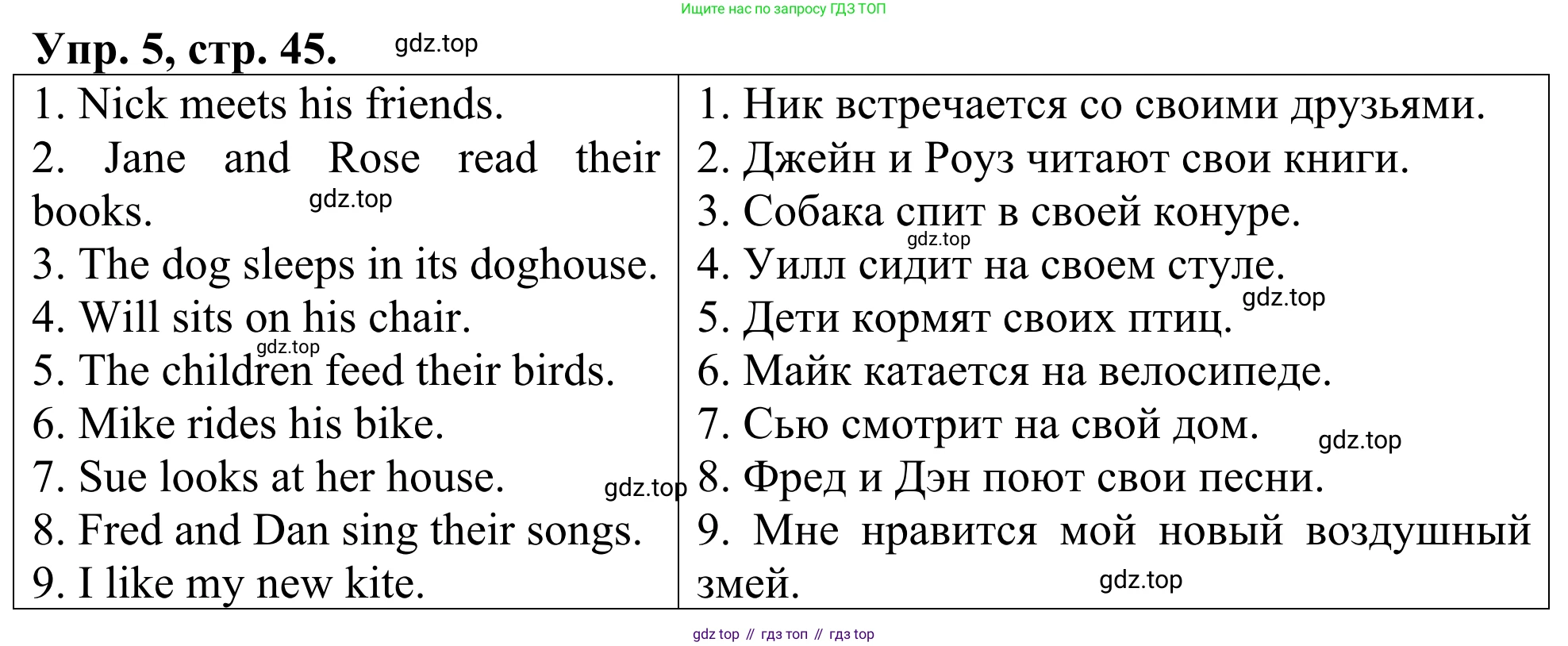 ГДЗ Английский язык (english), 3 класс Лексико-грамматический практикум, авторы: Афанасьева Ольга Васильевна (Afanasyeva Olga), Михеева Ирина Владимировна (Mikheeva Irina), Сьянов Александр Валерьевич, издательство Дрофа, Москва, 2017, зелёного цвета, страница 45, номер 5, Решение