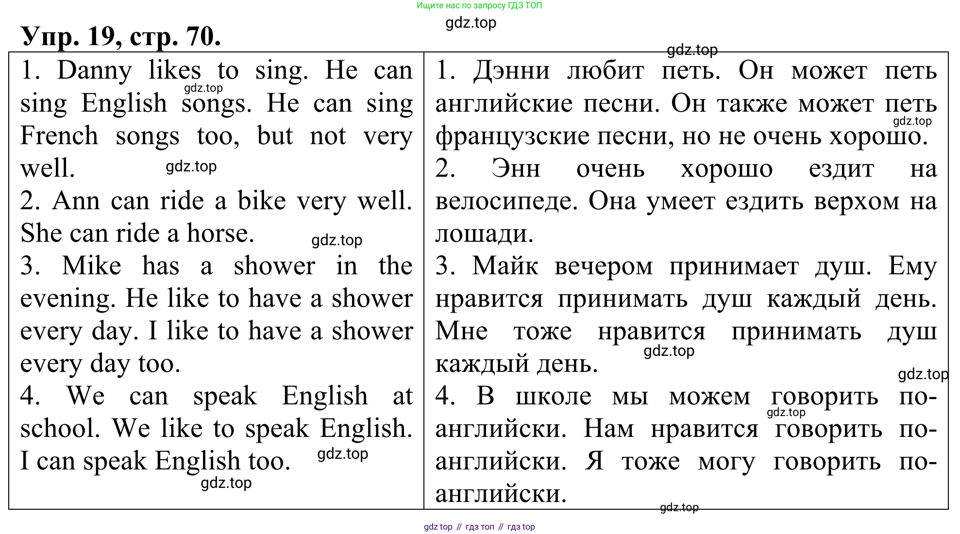 ГДЗ Английский язык (english), 3 класс Лексико-грамматический практикум, авторы: Афанасьева Ольга Васильевна (Afanasyeva Olga), Михеева Ирина Владимировна (Mikheeva Irina), Сьянов Александр Валерьевич, издательство Дрофа, Москва, 2017, зелёного цвета, страница 70, номер 19, Решение