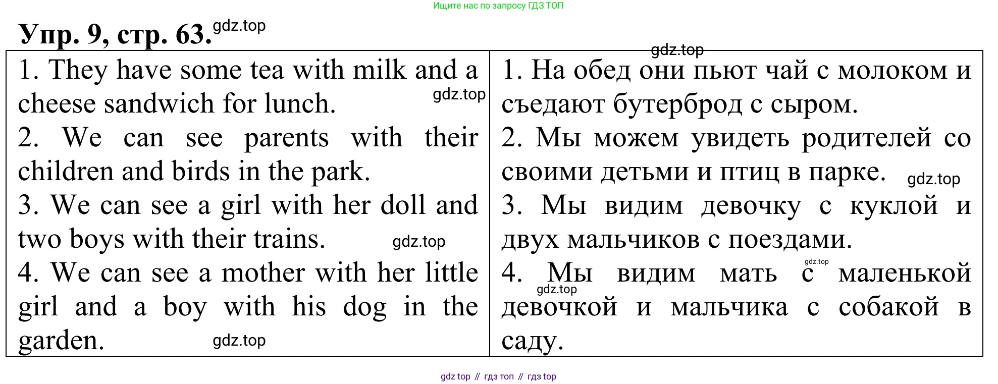 ГДЗ Английский язык (english), 3 класс Лексико-грамматический практикум, авторы: Афанасьева Ольга Васильевна (Afanasyeva Olga), Михеева Ирина Владимировна (Mikheeva Irina), Сьянов Александр Валерьевич, издательство Дрофа, Москва, 2017, зелёного цвета, страница 63, номер 9, Решение