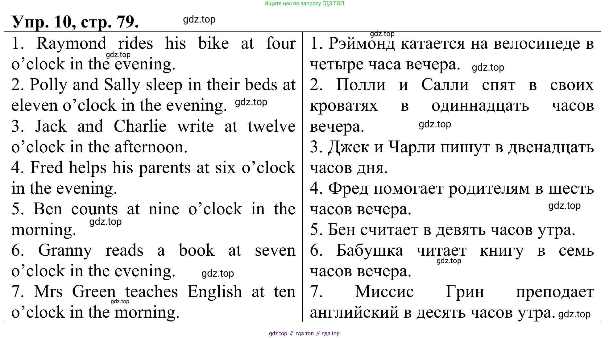 ГДЗ Английский язык (english), 3 класс Лексико-грамматический практикум, авторы: Афанасьева Ольга Васильевна (Afanasyeva Olga), Михеева Ирина Владимировна (Mikheeva Irina), Сьянов Александр Валерьевич, издательство Дрофа, Москва, 2017, зелёного цвета, страница 79, номер 10, Решение