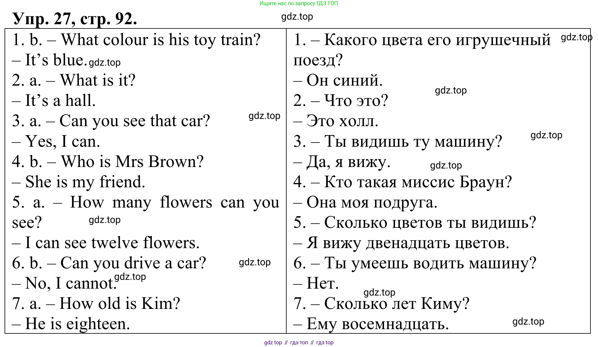 ГДЗ Английский язык (english), 3 класс Лексико-грамматический практикум, авторы: Афанасьева Ольга Васильевна (Afanasyeva Olga), Михеева Ирина Владимировна (Mikheeva Irina), Сьянов Александр Валерьевич, издательство Дрофа, Москва, 2017, зелёного цвета, страница 92, номер 27, Решение
