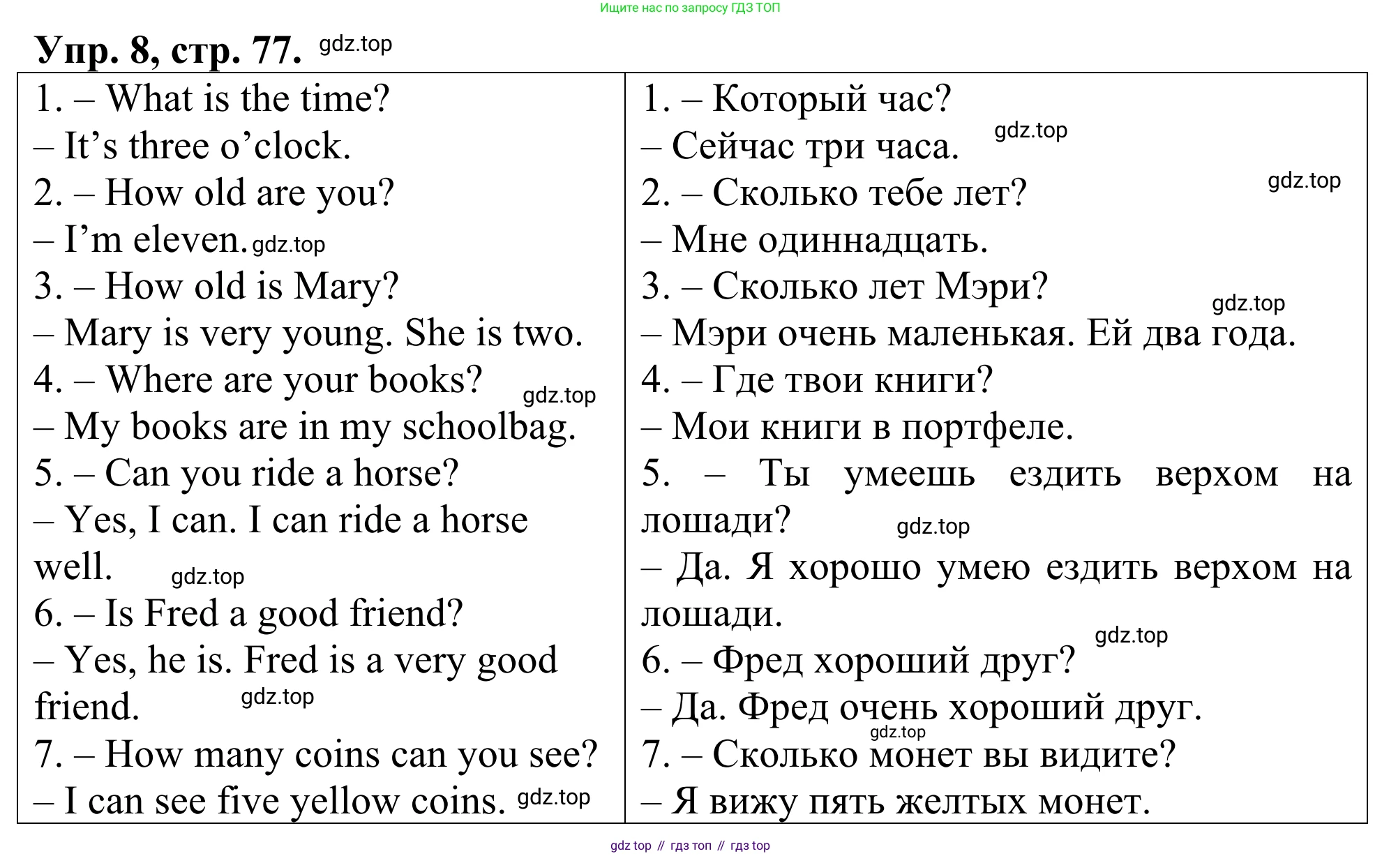 ГДЗ Английский язык (english), 3 класс Лексико-грамматический практикум, авторы: Афанасьева Ольга Васильевна (Afanasyeva Olga), Михеева Ирина Владимировна (Mikheeva Irina), Сьянов Александр Валерьевич, издательство Дрофа, Москва, 2017, зелёного цвета, страница 77, номер 8, Решение