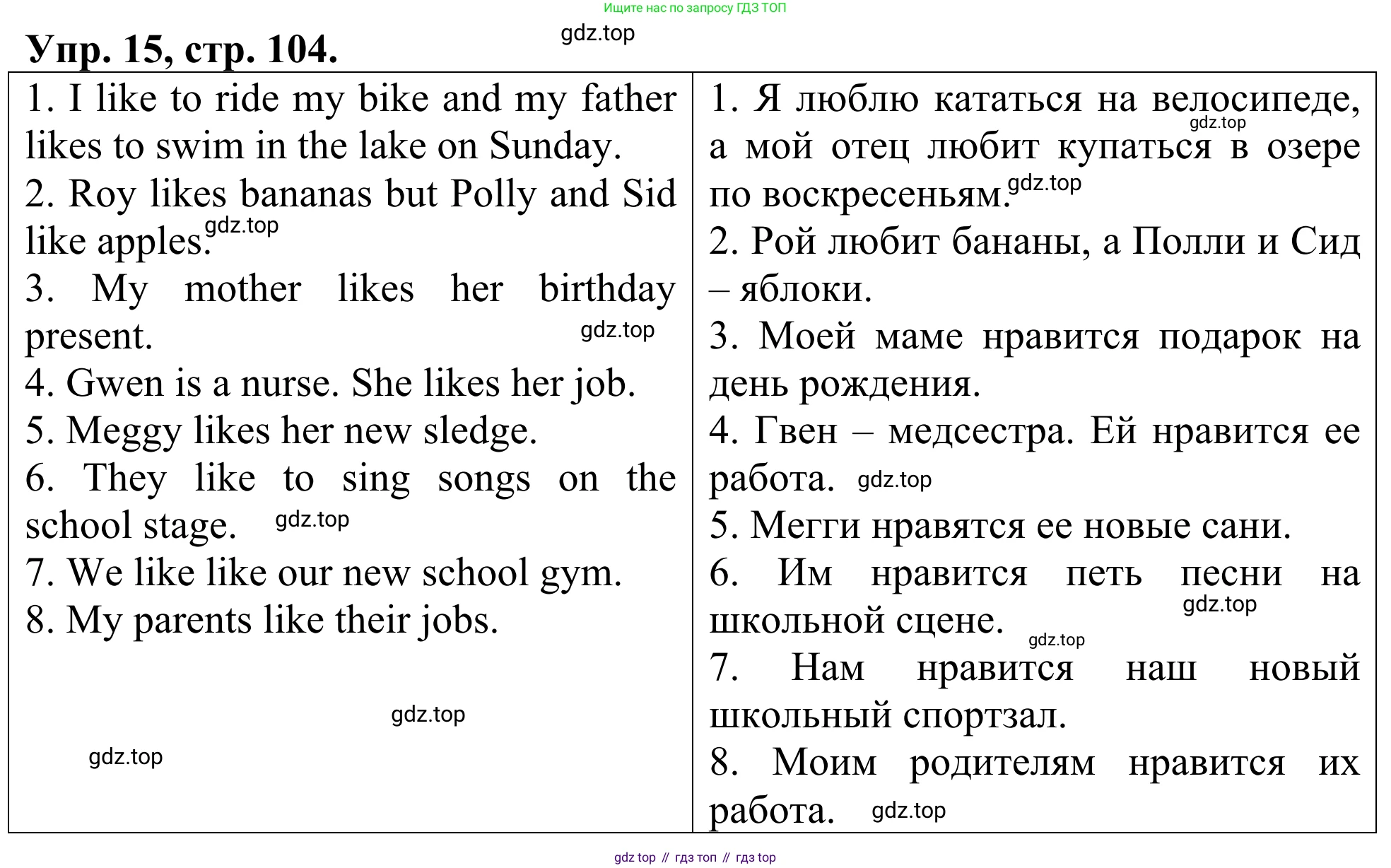 ГДЗ Английский язык (english), 3 класс Лексико-грамматический практикум, авторы: Афанасьева Ольга Васильевна (Afanasyeva Olga), Михеева Ирина Владимировна (Mikheeva Irina), Сьянов Александр Валерьевич, издательство Дрофа, Москва, 2017, зелёного цвета, страница 104, номер 15, Решение