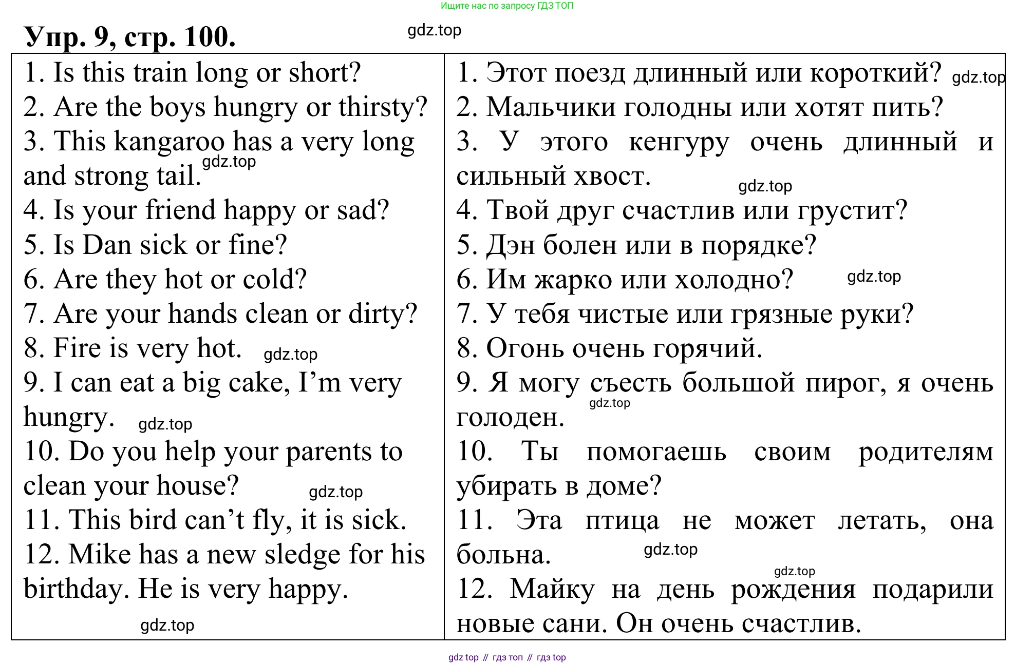 ГДЗ Английский язык (english), 3 класс Лексико-грамматический практикум, авторы: Афанасьева Ольга Васильевна (Afanasyeva Olga), Михеева Ирина Владимировна (Mikheeva Irina), Сьянов Александр Валерьевич, издательство Дрофа, Москва, 2017, зелёного цвета, страница 100, номер 9, Решение