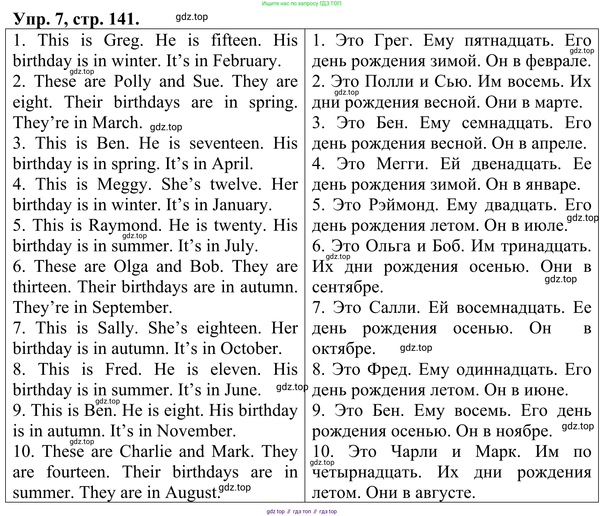 ГДЗ Английский язык (english), 3 класс Лексико-грамматический практикум, авторы: Афанасьева Ольга Васильевна (Afanasyeva Olga), Михеева Ирина Владимировна (Mikheeva Irina), Сьянов Александр Валерьевич, издательство Дрофа, Москва, 2017, зелёного цвета, страница 141, номер 7, Решение