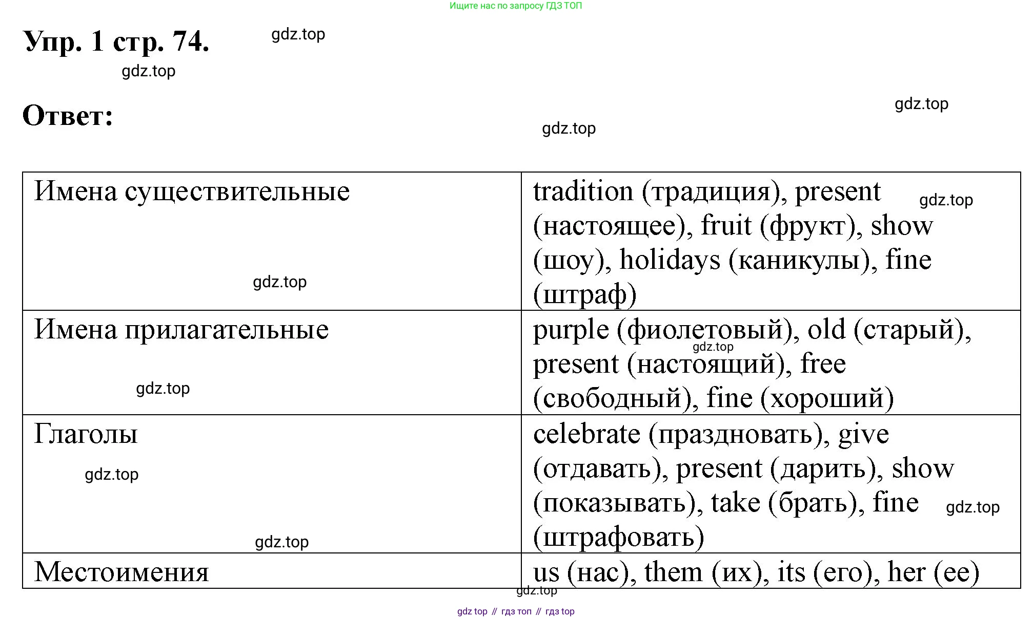 Английский язык (english), 3 класс рабочая тетрадь, авторы: Афанасьева Ольга Васильевна (Afanasyeva Olga), Баранова Ксения Михайловна (Baranova Ksenia), Михеева Ирина Владимировна (Mikheeva Irina), издательство Просвещение, Москва, 2023, зелёного цвета, Часть 1, страница 74, номер 1, Решение