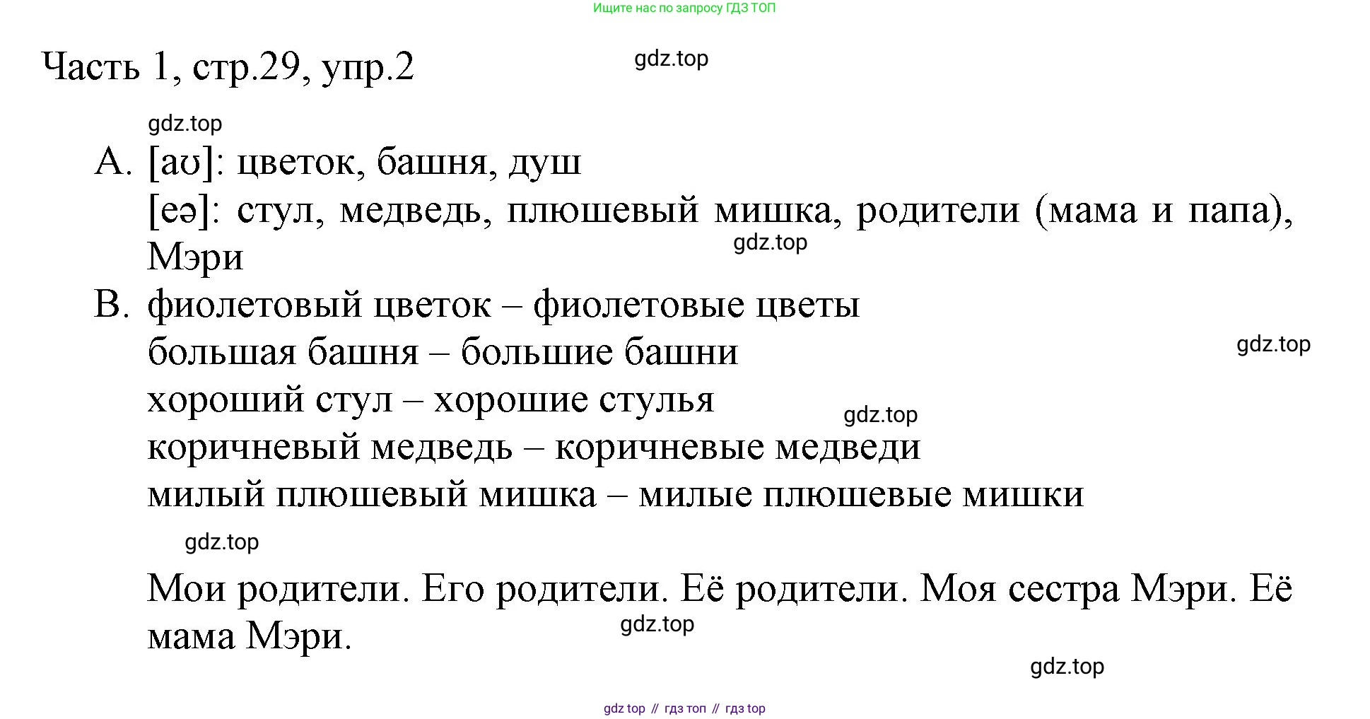 ГДЗ Английский язык (english), 3 класс Учебник, авторы: Афанасьева Ольга Васильевна (Afanasyeva Olga), Михеева Ирина Владимировна (Mikheeva Irina), издательство Дрофа, Москва, 2014 - 2022, зелёного цвета, Часть 1, страница 29, номер 2, Решение