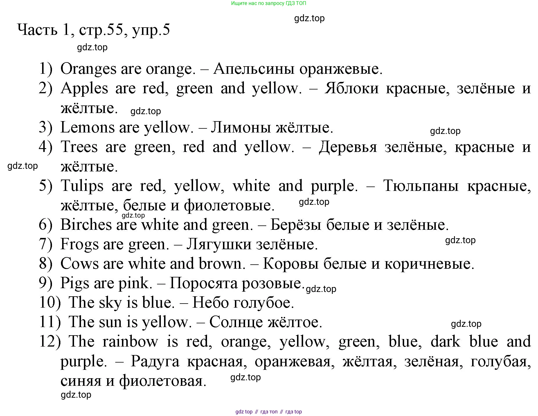 ГДЗ Английский язык (english), 3 класс Учебник, авторы: Афанасьева Ольга Васильевна (Afanasyeva Olga), Михеева Ирина Владимировна (Mikheeva Irina), издательство Дрофа, Москва, 2014 - 2022, зелёного цвета, Часть 1, страница 55, номер 5, Решение